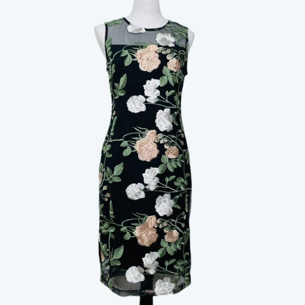 Calvin Klein New Sheath Cocktail Dress Size 8 Knee Length Floral Embroidered